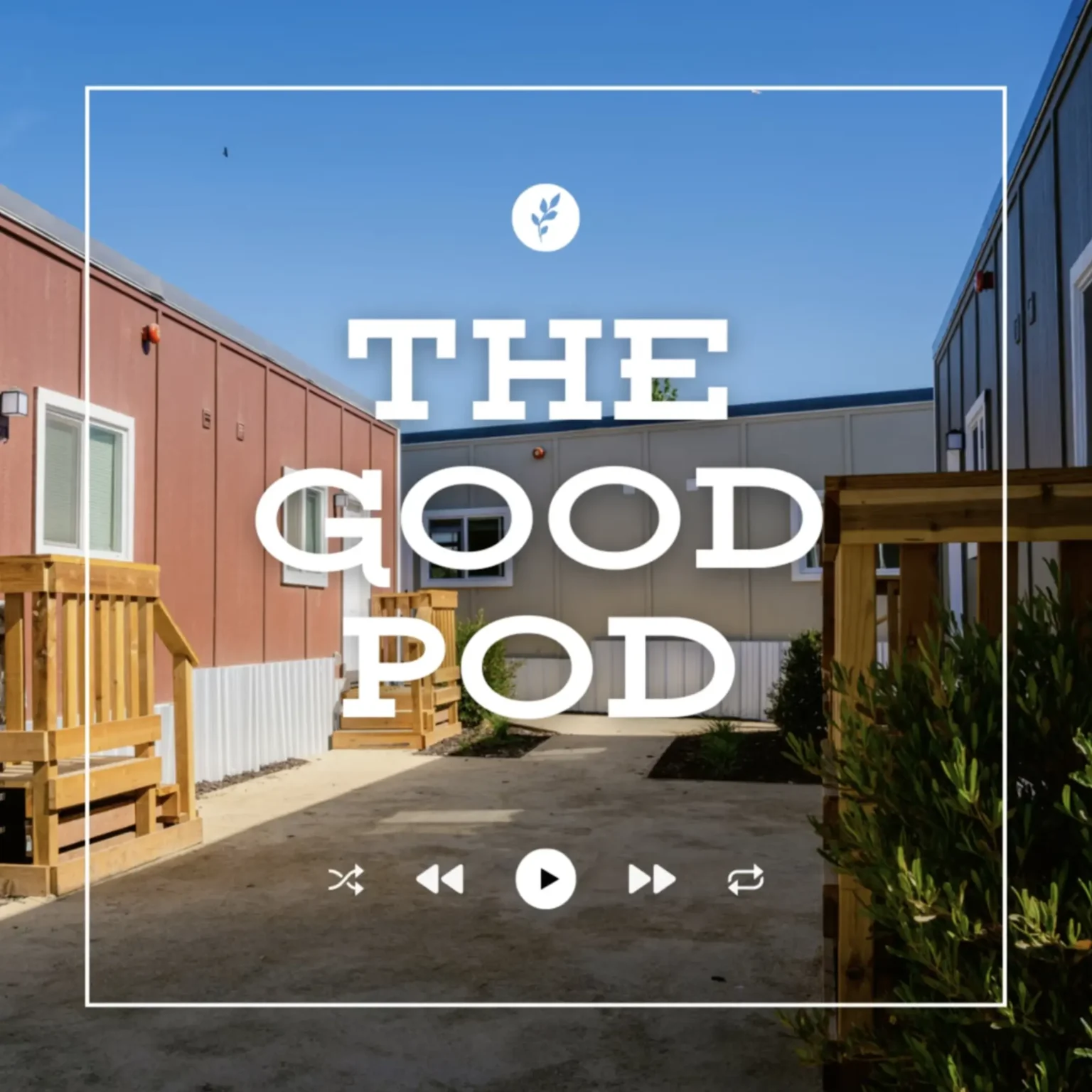 The good pod podcast image of a parking lot in between two buildings